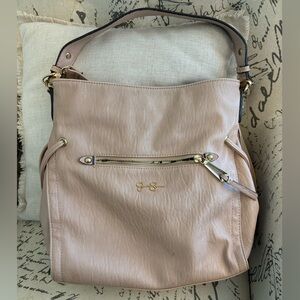 Jessica Simpson purse, light pink, black and white design inside, gold zipper